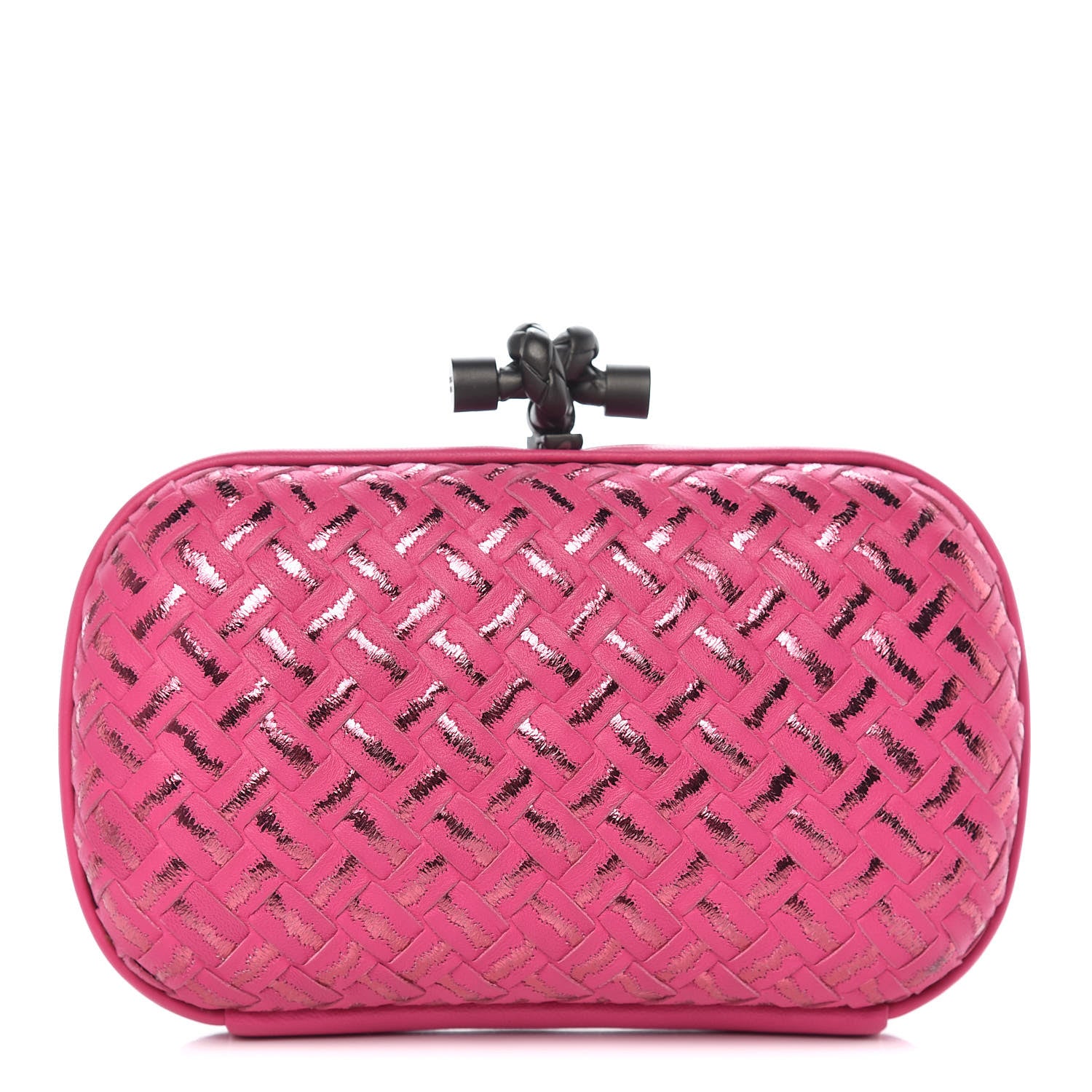 Bottega Veneta Nappa Intrecciato Metallic Placcato Knot Clutch Rose Shock 1 of 13