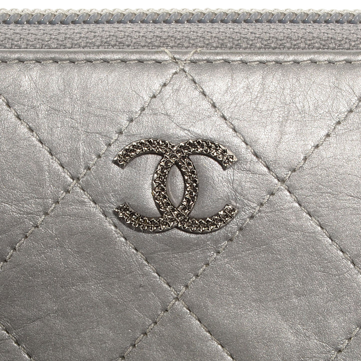 Calfskin Large Zip Around Wallet Silver