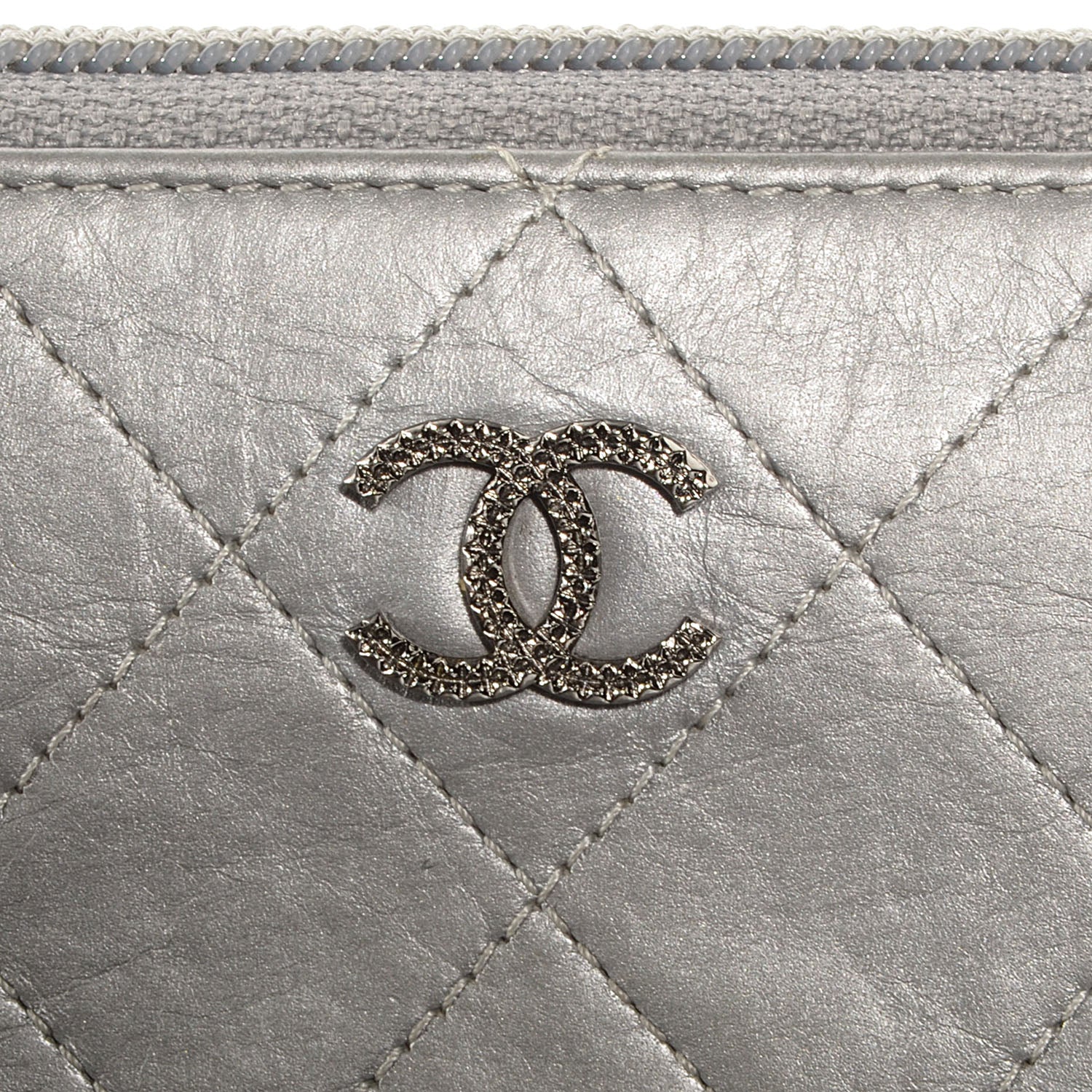 Chanel Calfskin Large Zip Around Wallet Silver 5 of 9