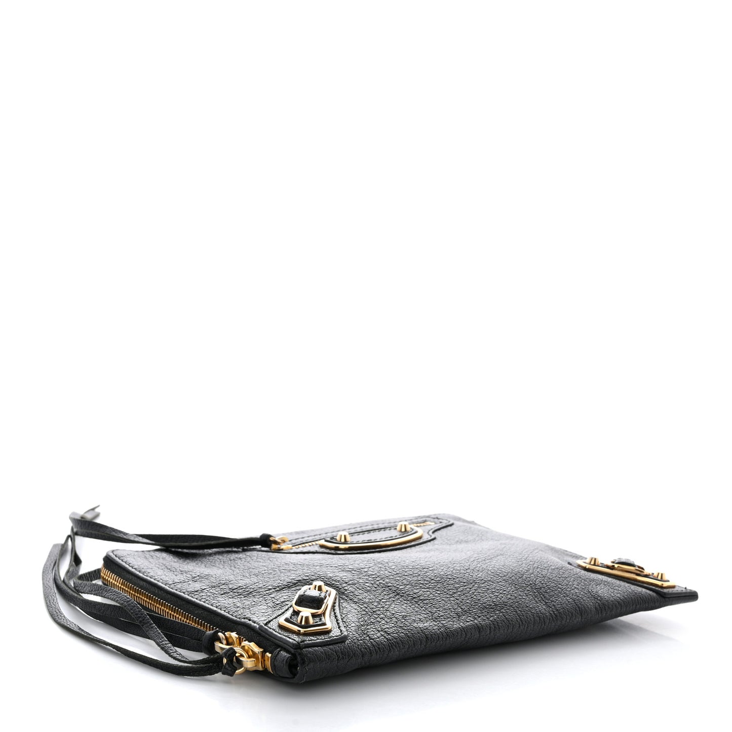Chevre Gold Metallic Edge Hardware Pouch Black