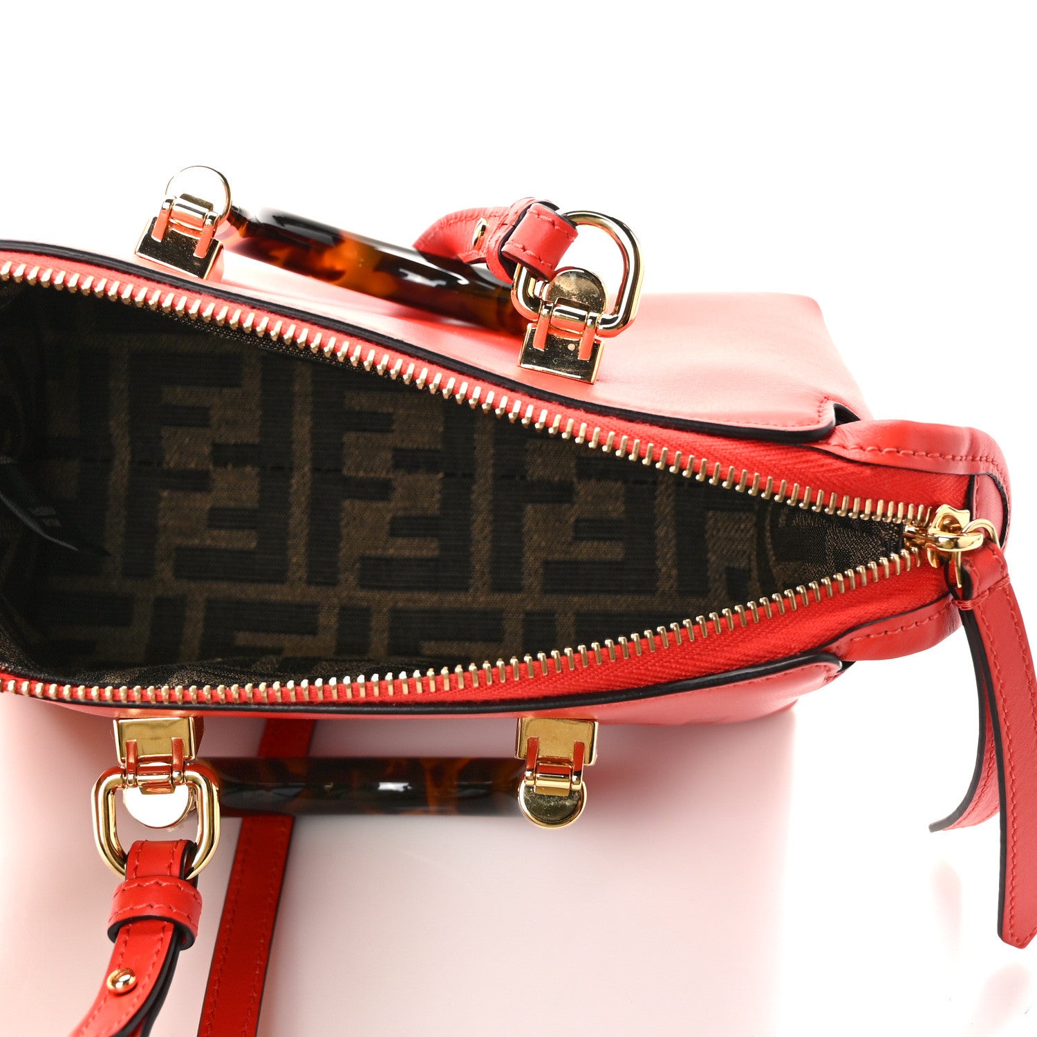 Fendi Vitello King Plexiglass Logo Embossed Mini By The Way Top Handle Boston Bag Papavero 5 of 13