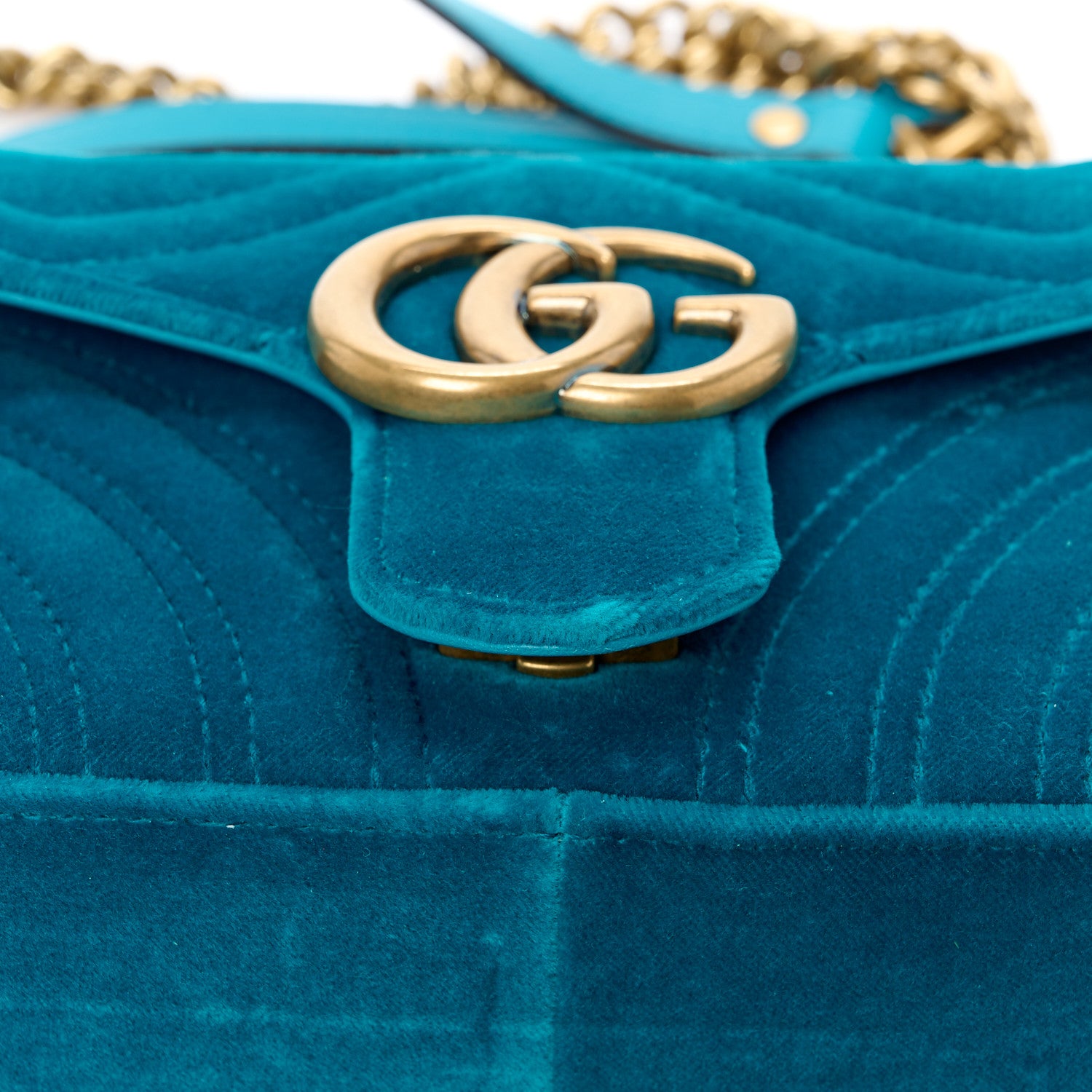 Gucci Velvet Matelasse Mini GG Marmont Shoulder Bag Pavone Cyan 14 of 14