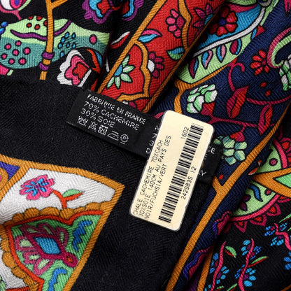 Hermes Cashmere Silk Au Pays Des Oiseaux Fleurs Shawl 140 Noir Fuchsia Vert 6 of 6