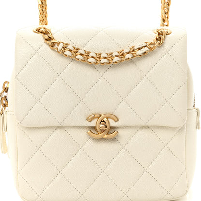 Chanel Shiny Caviar Quilted Chain Melody Backpack White 8 of 10