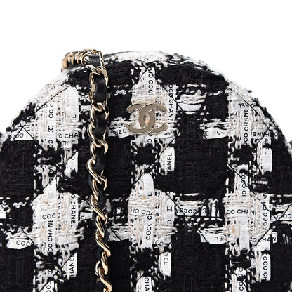Chanel Tweed Quilted Round Clutch With Chain Black Ecru White 9 of 10