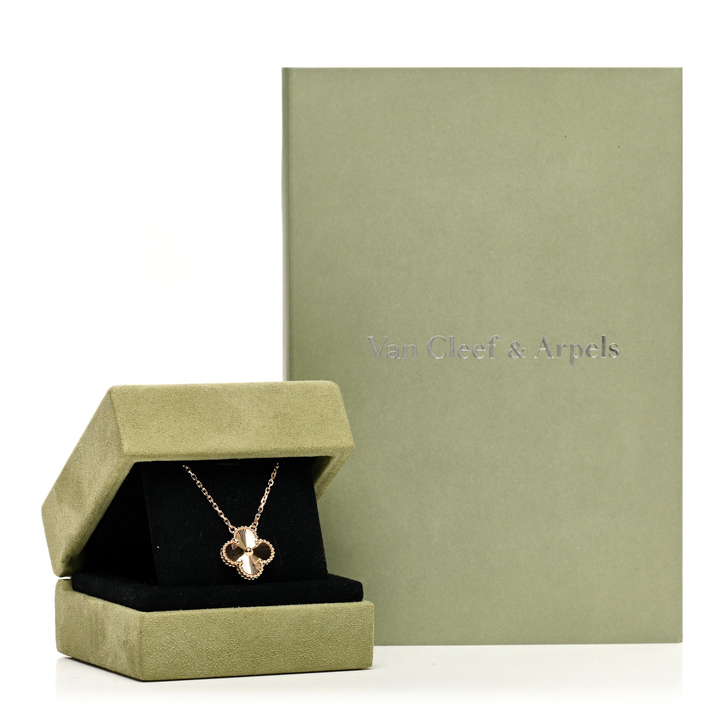 18K Yellow Gold Guilloche Vintage Alhambra Pendant Necklace