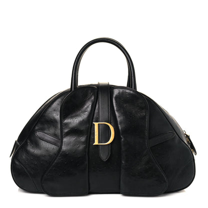 Christian Dior Ostrich Saddle Bowler Black 1 of 9