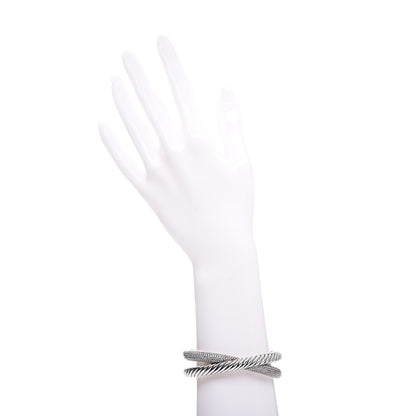 David Yurman Sterling Silver Pave Diamonds Crossover Cuff 2 of 5