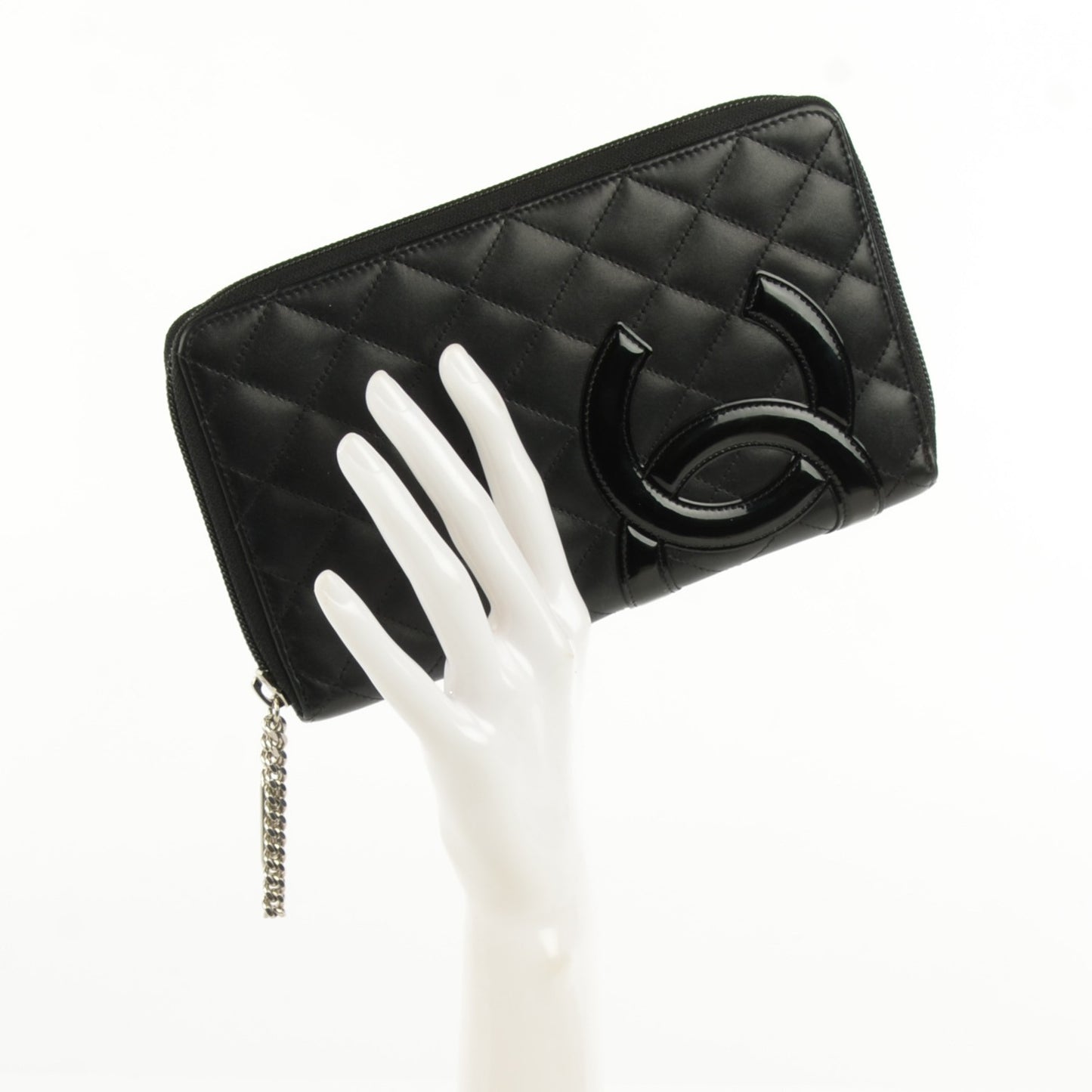 Calfskin Quilted Cambon Zip Around Organizer Wallet Black