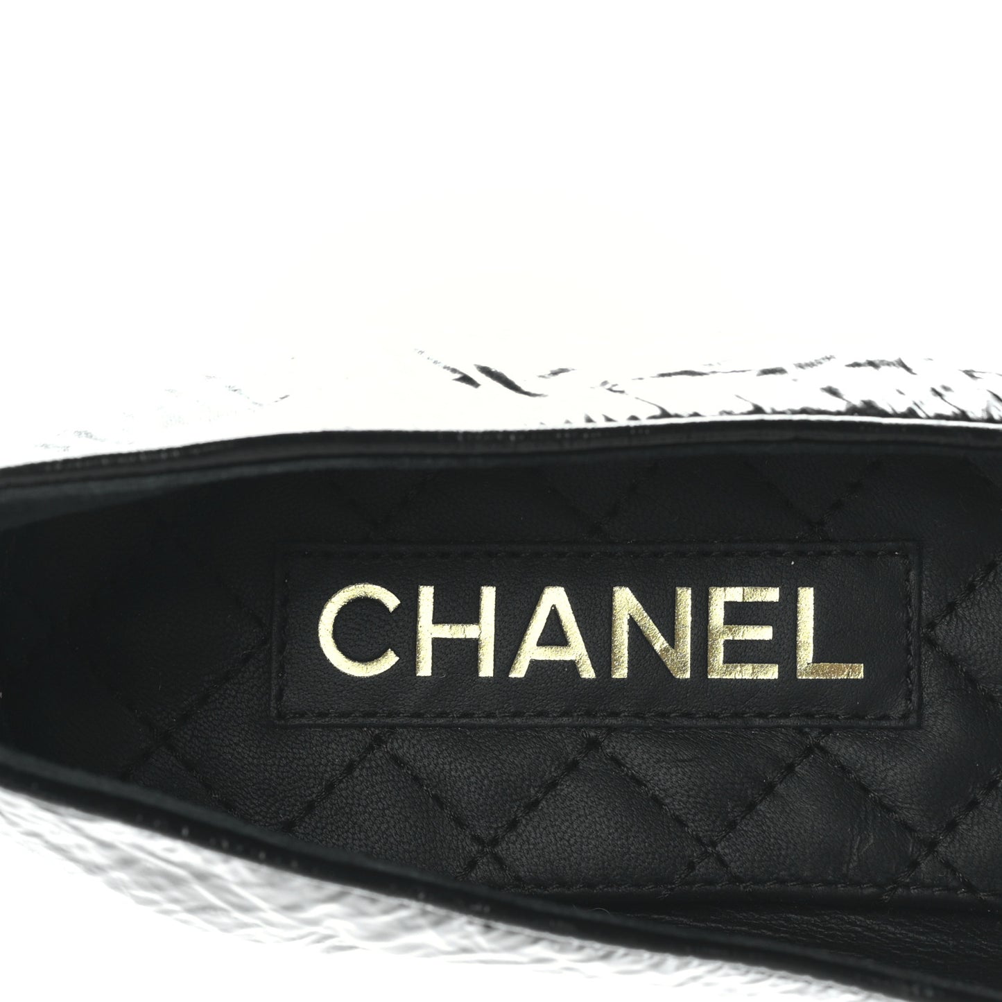 Lambskin Patent Calfskin Cap Toe Ankle Chain Ballerina Flats 38 Black