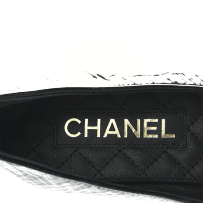 Chanel Lambskin Patent Calfskin Cap Toe Ankle Chain Ballerina Flats 38 Black 7 of 8
