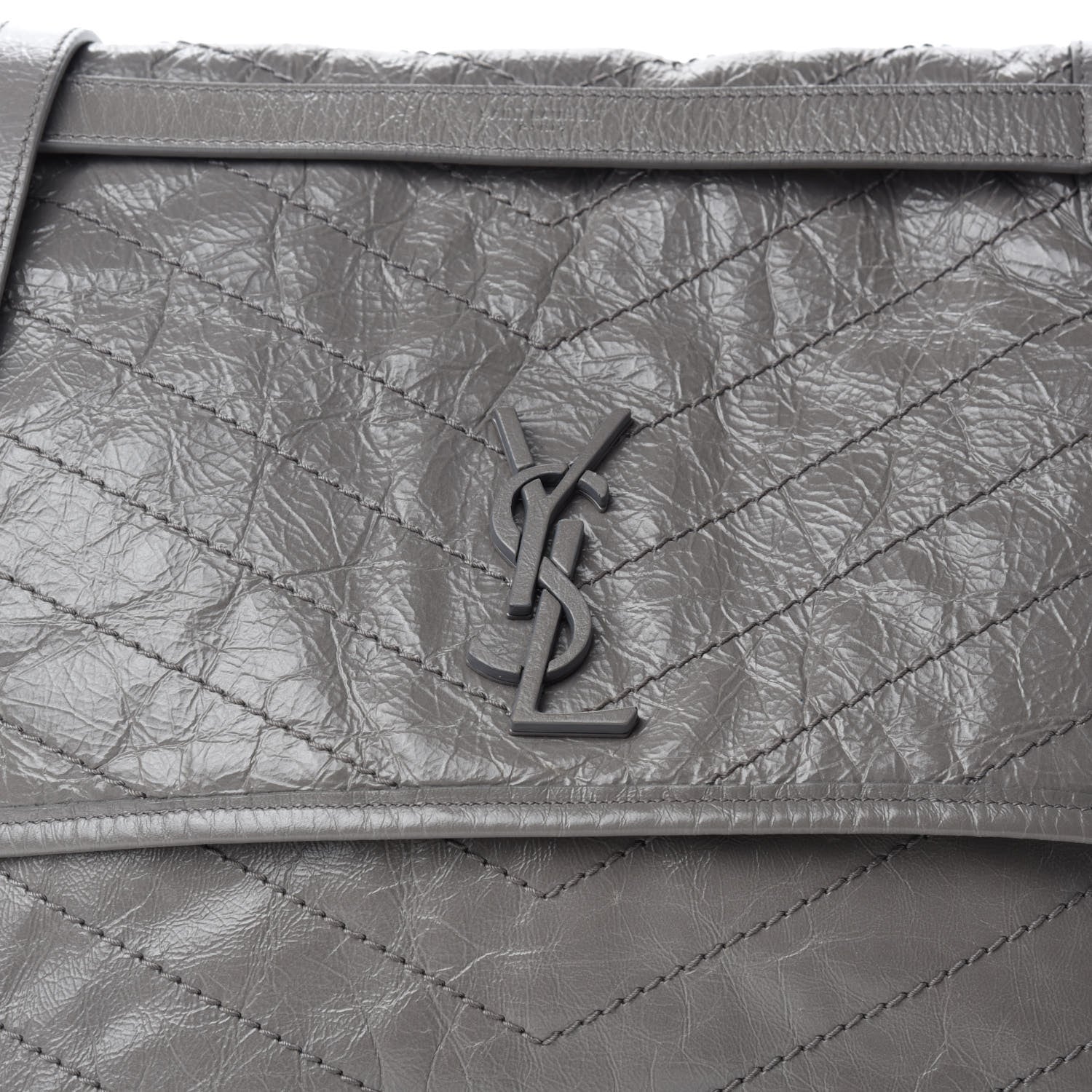 Saint Laurent Crinkled Calfskin Matelasse Monogram Large Niki Chain Satchel Fog 12 of 12