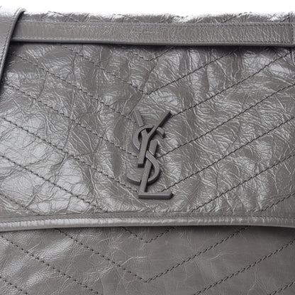 Saint Laurent Crinkled Calfskin Matelasse Monogram Large Niki Chain Satchel Fog 12 of 12