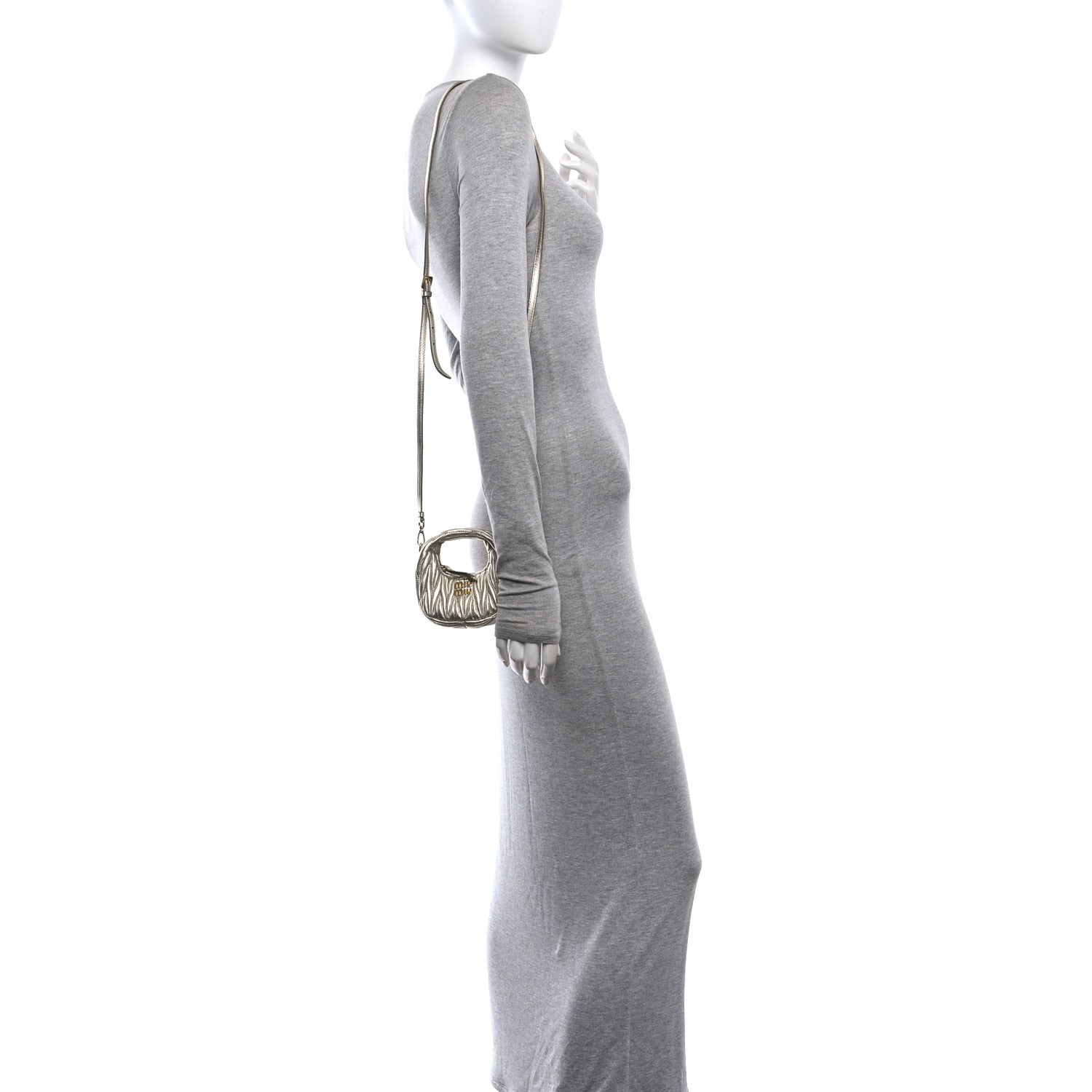 Miu Miu Metallic Nappa Matelasse Micro Wander Hobo Pirite Pirite 2 of 9