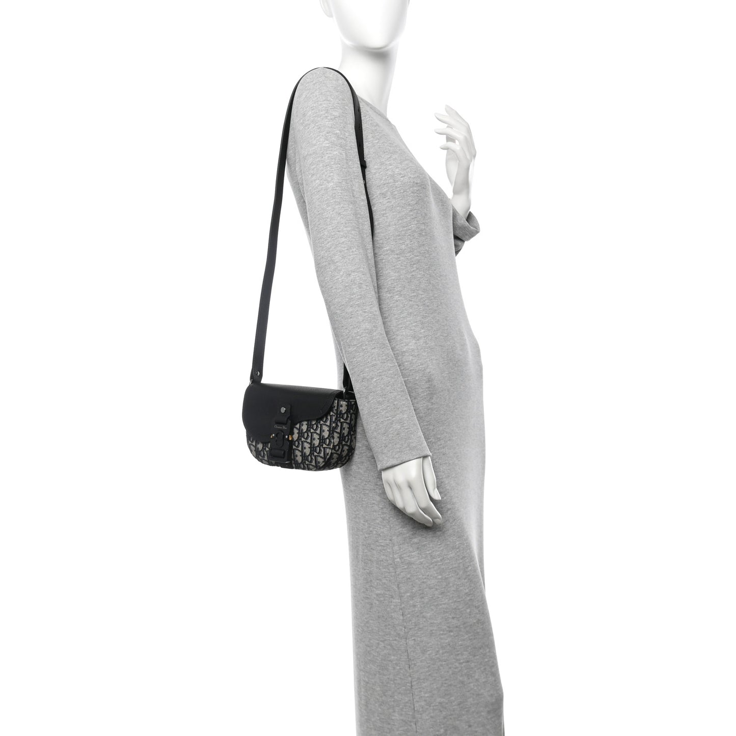 Grained Calfskin Oblique Mini Saddle Messenger Bag With Flap Beige Black
