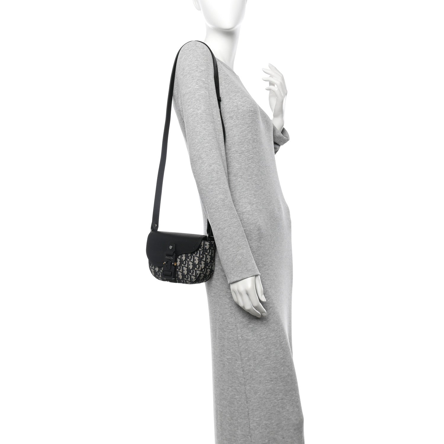 Christian Dior Grained Calfskin Oblique Mini Saddle Messenger Bag With Flap Beige Black 2 of 10