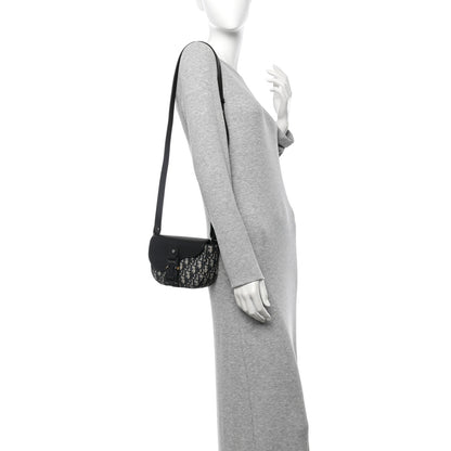Christian Dior Grained Calfskin Oblique Mini Saddle Messenger Bag With Flap Beige Black 2 of 10