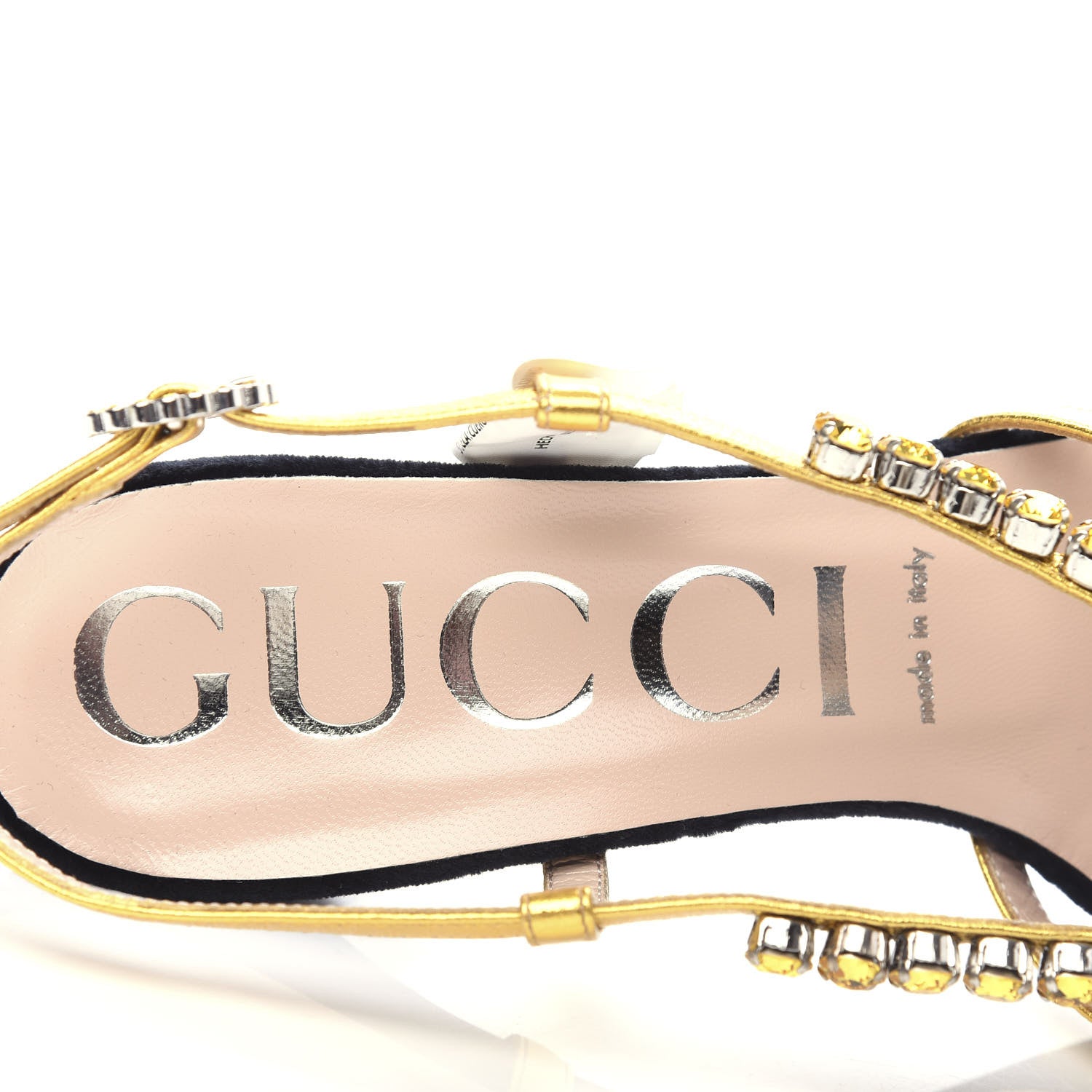 Gucci Velvet Nappa Crystal Zephyra Slingback Platform High Heel Sandals 39 Black Gold 8 of 10