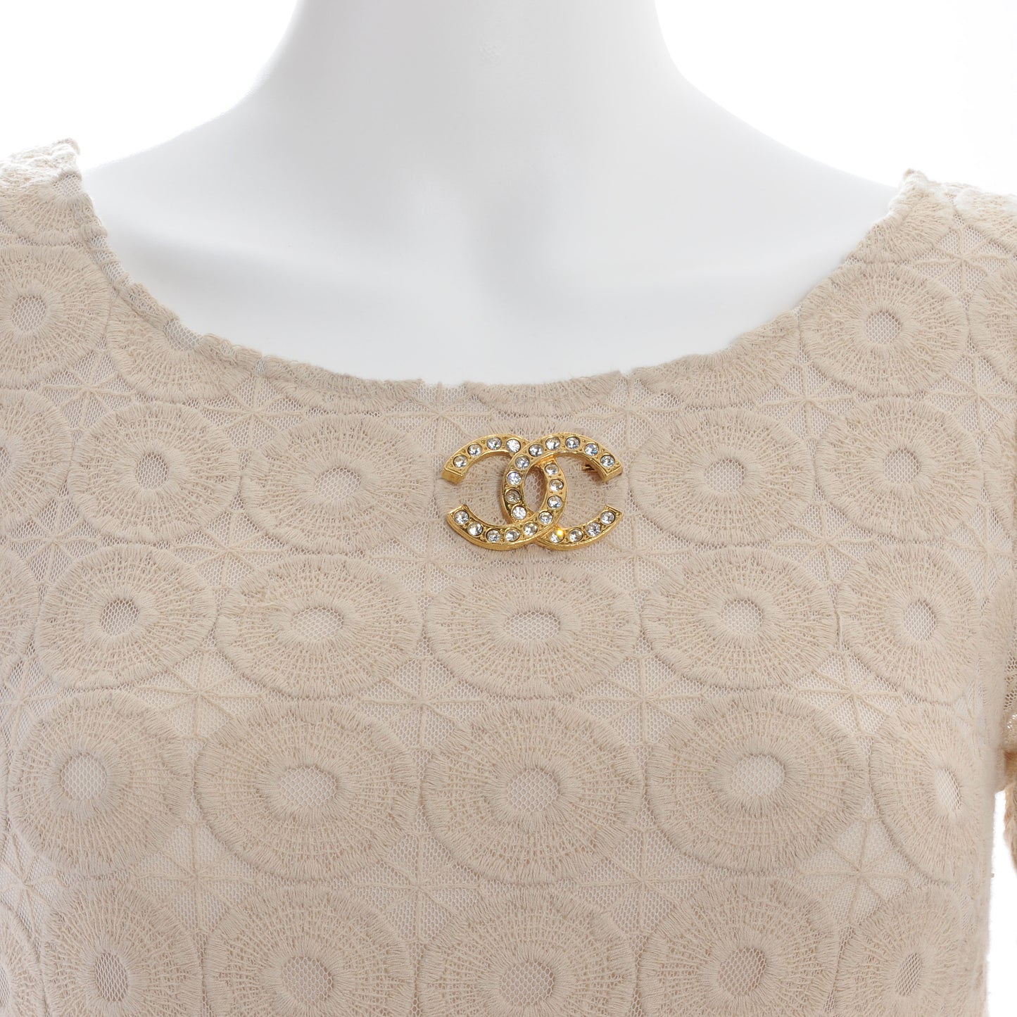 Large Crystal CC Brooch Gold