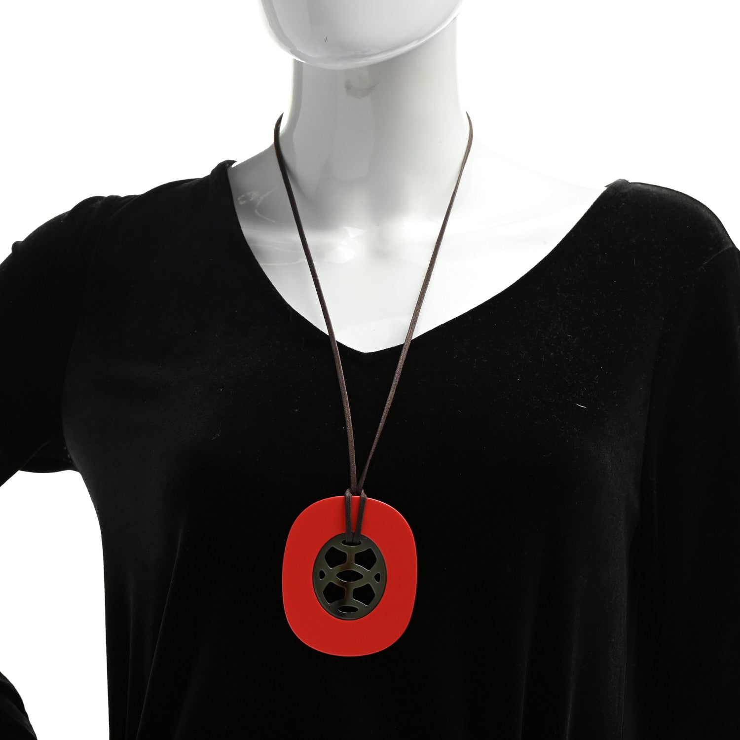 Hermes Buffalo Horn Lacquer Lift Necklace GM Rouge Carmin 2 of 6