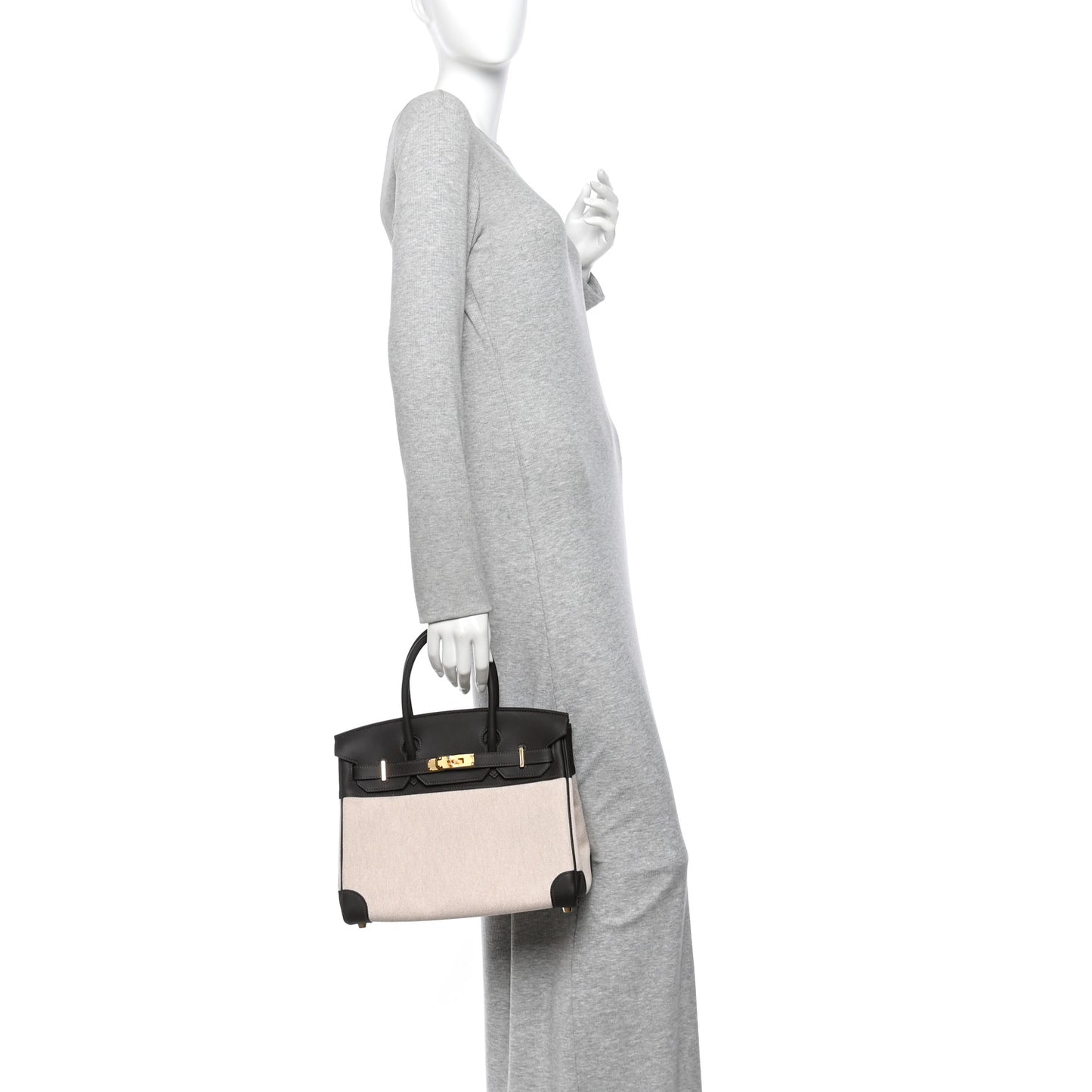 Toile H Swift Birkin 30  Ecru Bai Brun