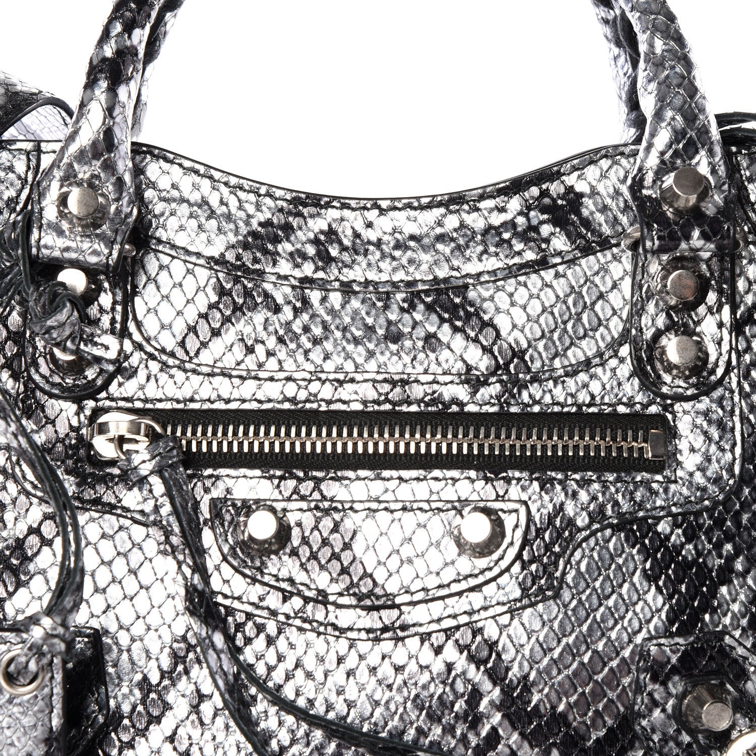 Balenciaga Metallic Calfskin Snakeskin Embossed Classic Silver Hardware Mini City Silver 10 of 10