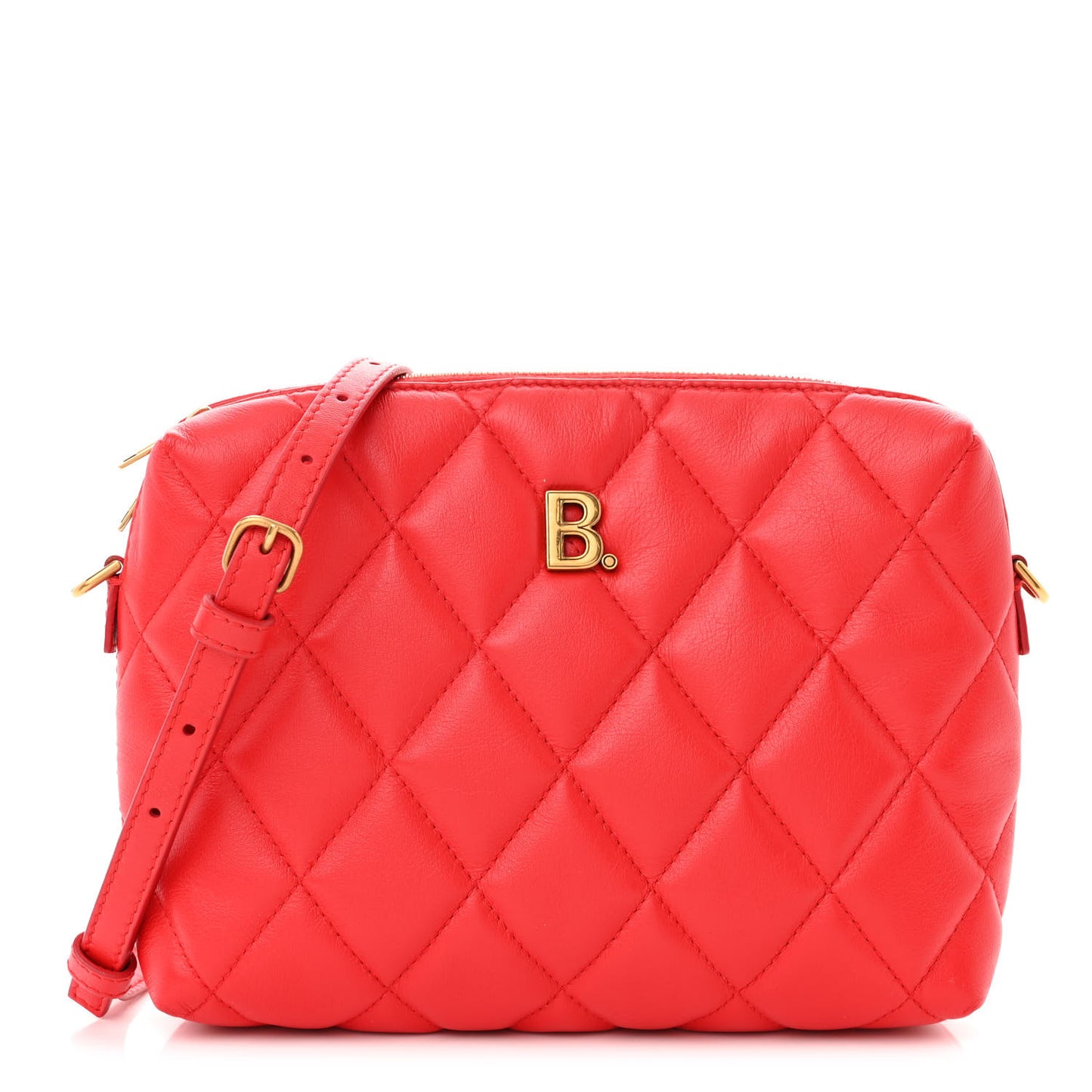 Nappa Calfskin Quilted Touch B Camera Shoulder Bag Bright Red