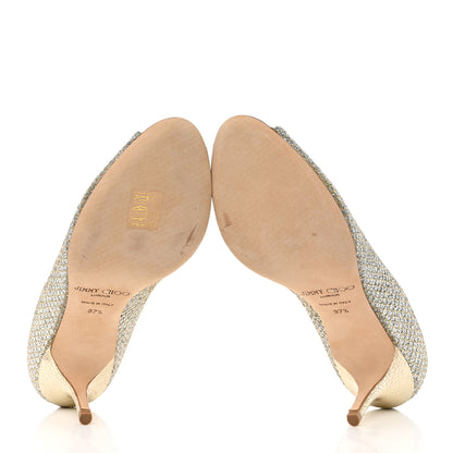 Jimmy Choo Glitter Fabric Evelyn Peep Toe 65 Pumps 37.5 Champagne 5 of 8