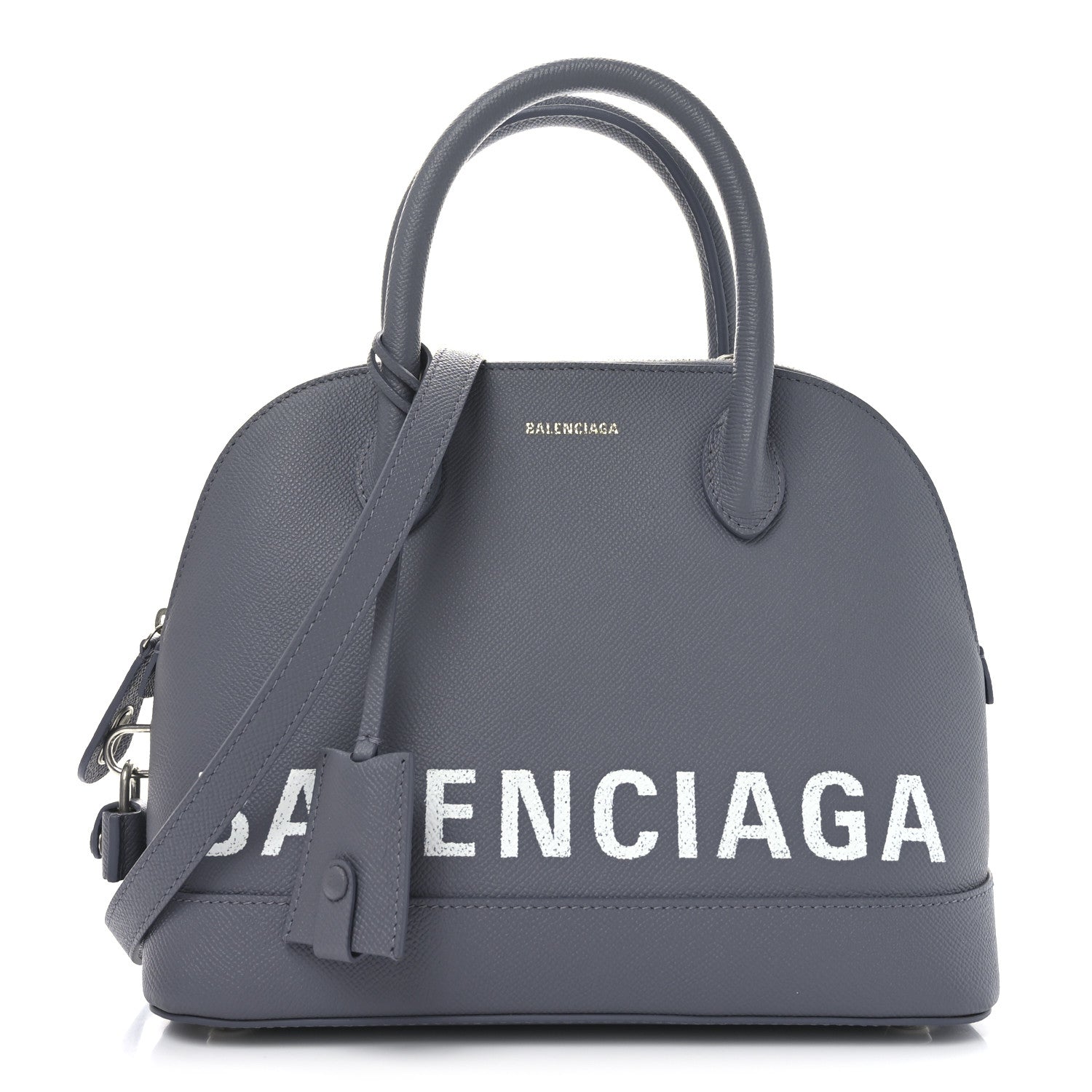 Balenciaga Signature Grained Calfskin Logo S Ville Top Handle Bag Gris Perle Fonce White 7 of 9