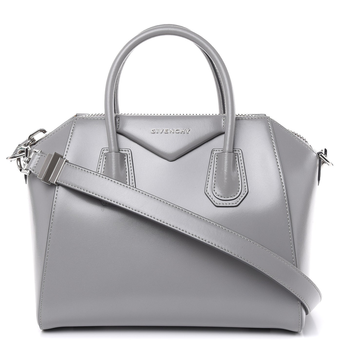 Shiny Lord Calfskin Small Antigona Pearl Grey
