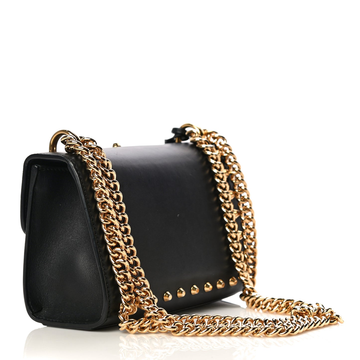 Calfskin Studded Small Padlock Shoulder Bag Black