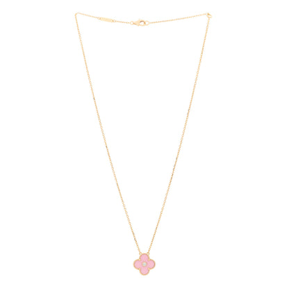 Van Cleef & Arpels 18K Rose Gold Diamond Pink Porcelain Vintage Alhambra Pendant Necklace 2 of 4