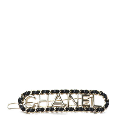 Chanel Metal Lambskin Vintage Allure Logo Hair Clip Black Gold 1 of 3
