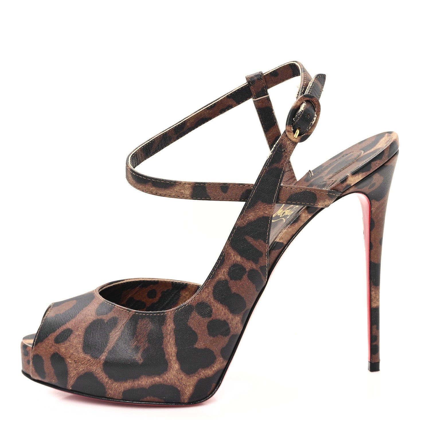 Christian Louboutin Calfskin Leopard Printed Luxor Jenlove Alta 120 Pumps 38.5 Brown 1 of 9