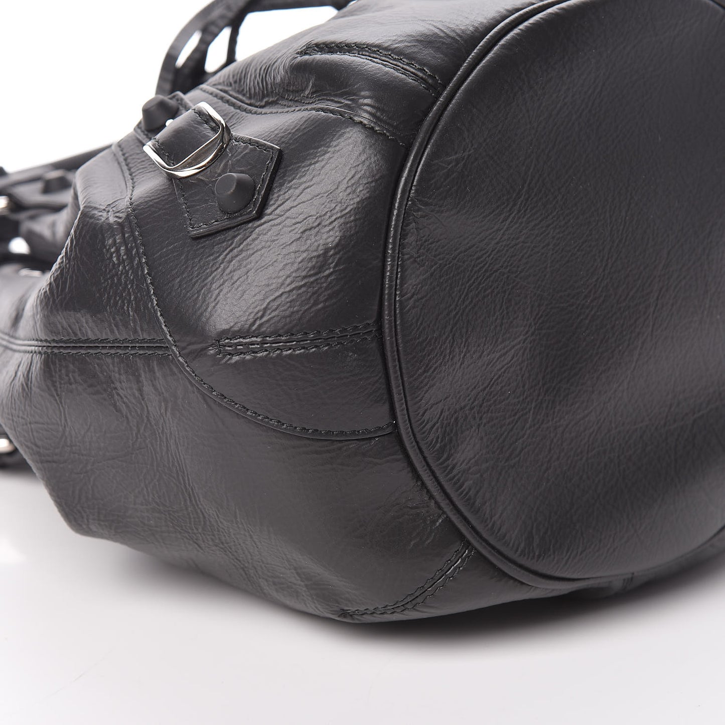 Matte Goatskin Rubber Covered Classic Hardware Mini Pompon Black