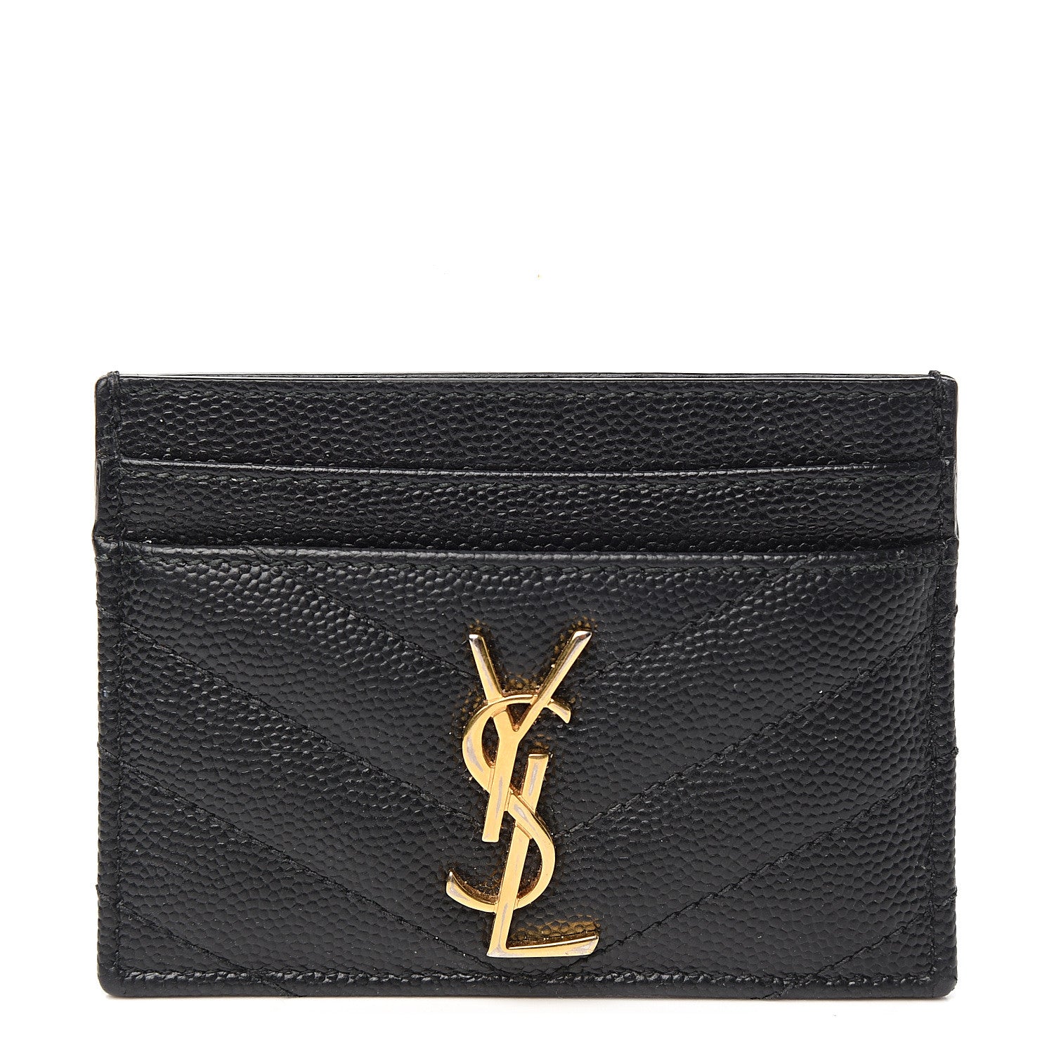 Saint Laurent Grain De Poudre Matelasse Chevron Monogram Credit Card Case Black 1 of 8