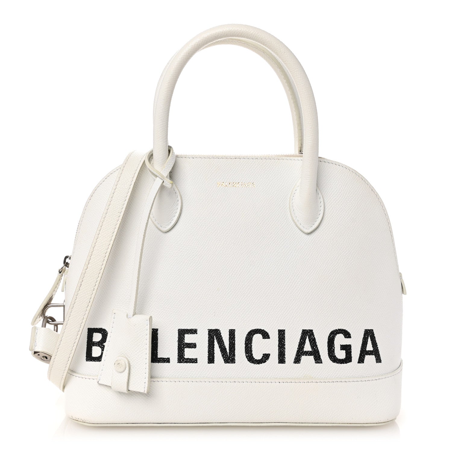 Balenciaga Signature Grained Calfskin Logo S Ville Top Handle Bag White Black 1 of 10