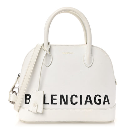Balenciaga Signature Grained Calfskin Logo S Ville Top Handle Bag White Black 1 of 10