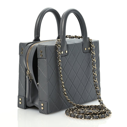 Chanel Calfskin Quilted Studded Square Vanity Case Grey 3 of 11