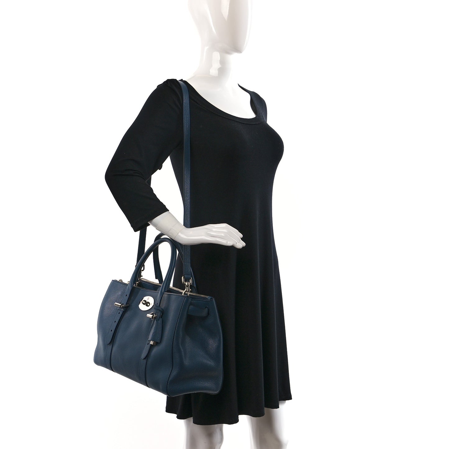 Small Classic Grain Calfskin Bayswater Double Zip Tote Regal Blue