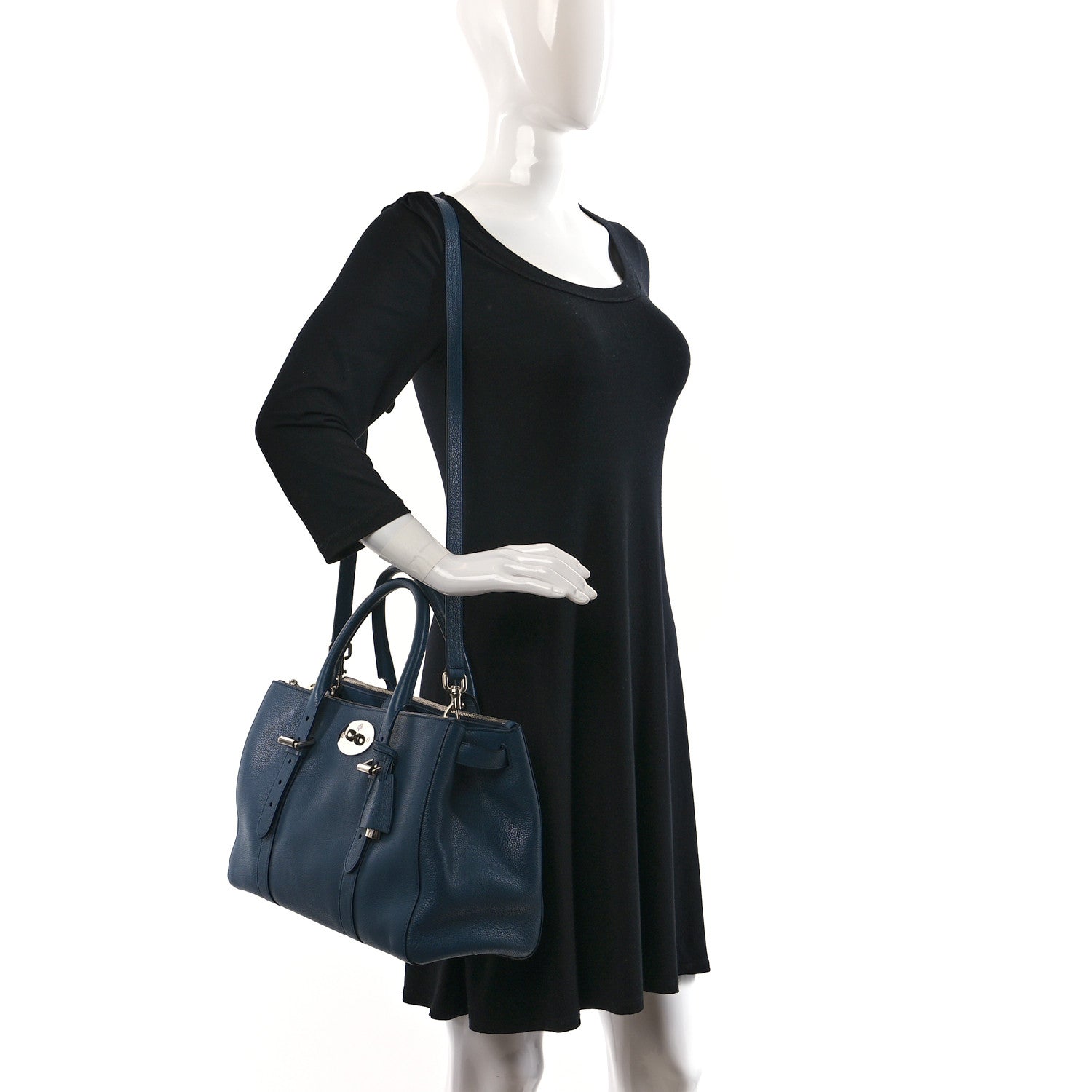 Mulberry Small Classic Grain Calfskin Bayswater Double Zip Tote Regal Blue 2 of 12