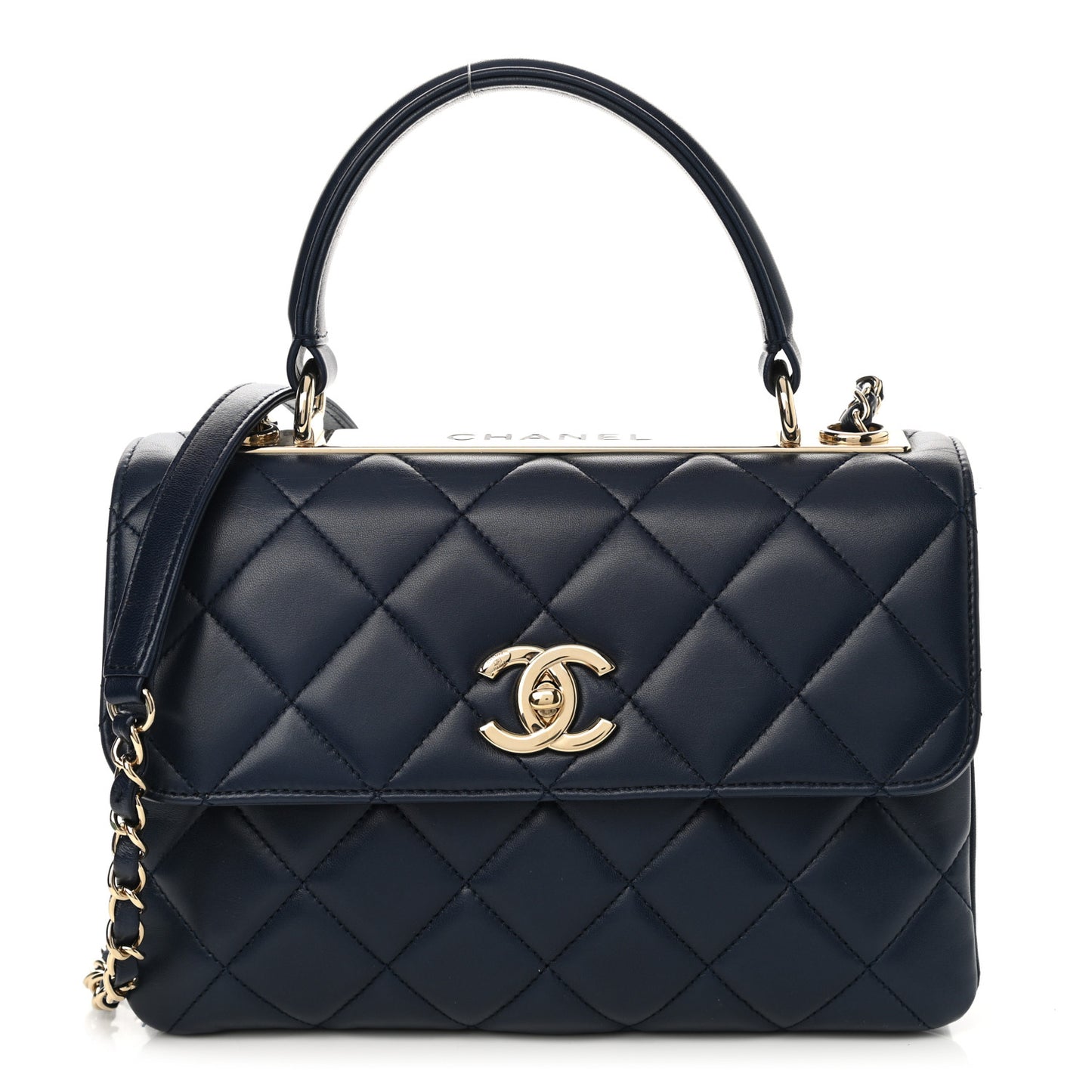 Lambskin Quilted Small Trendy CC Flap Dual Handle Bag Navy