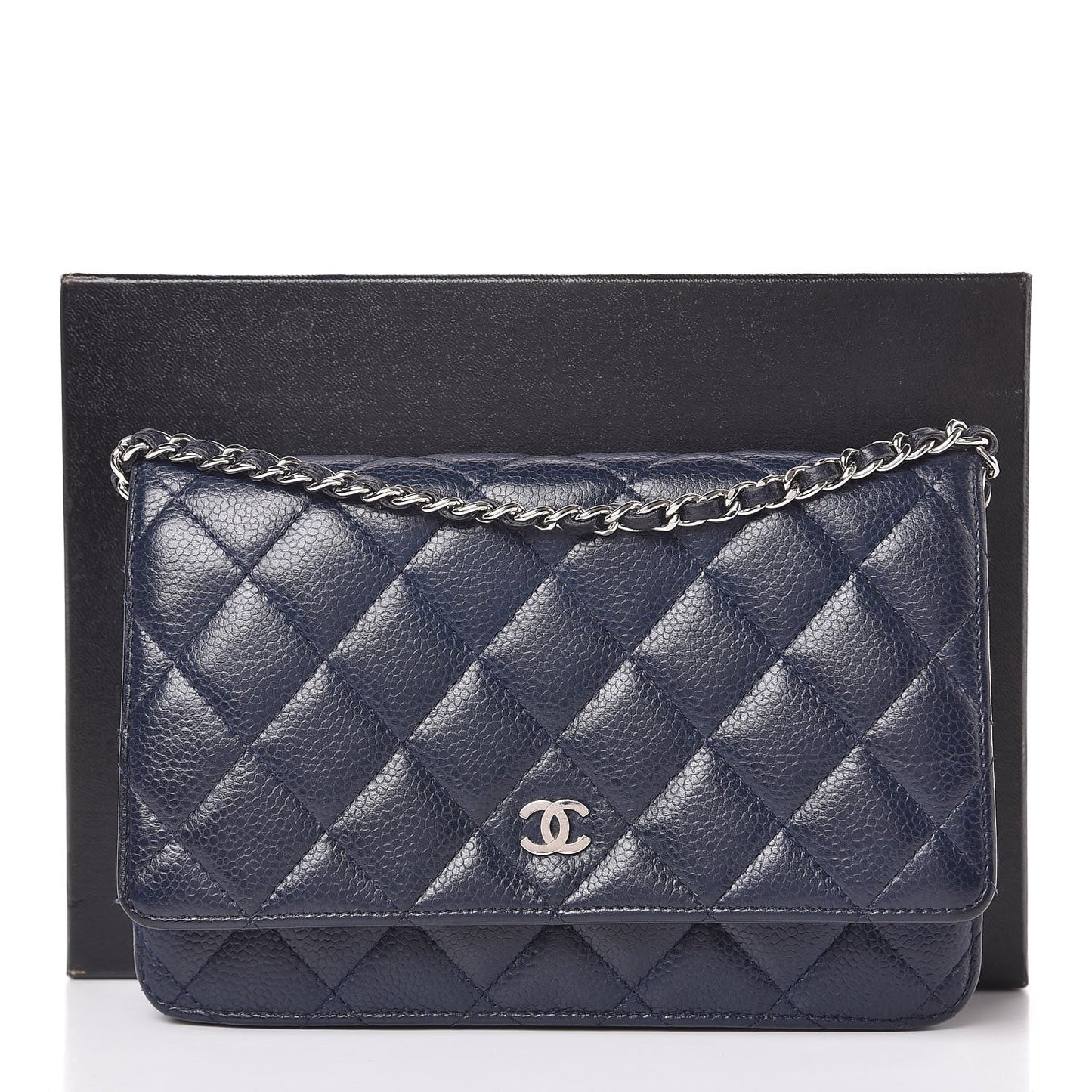 Caviar Quilted Wallet On Chain WOC Navy Blue