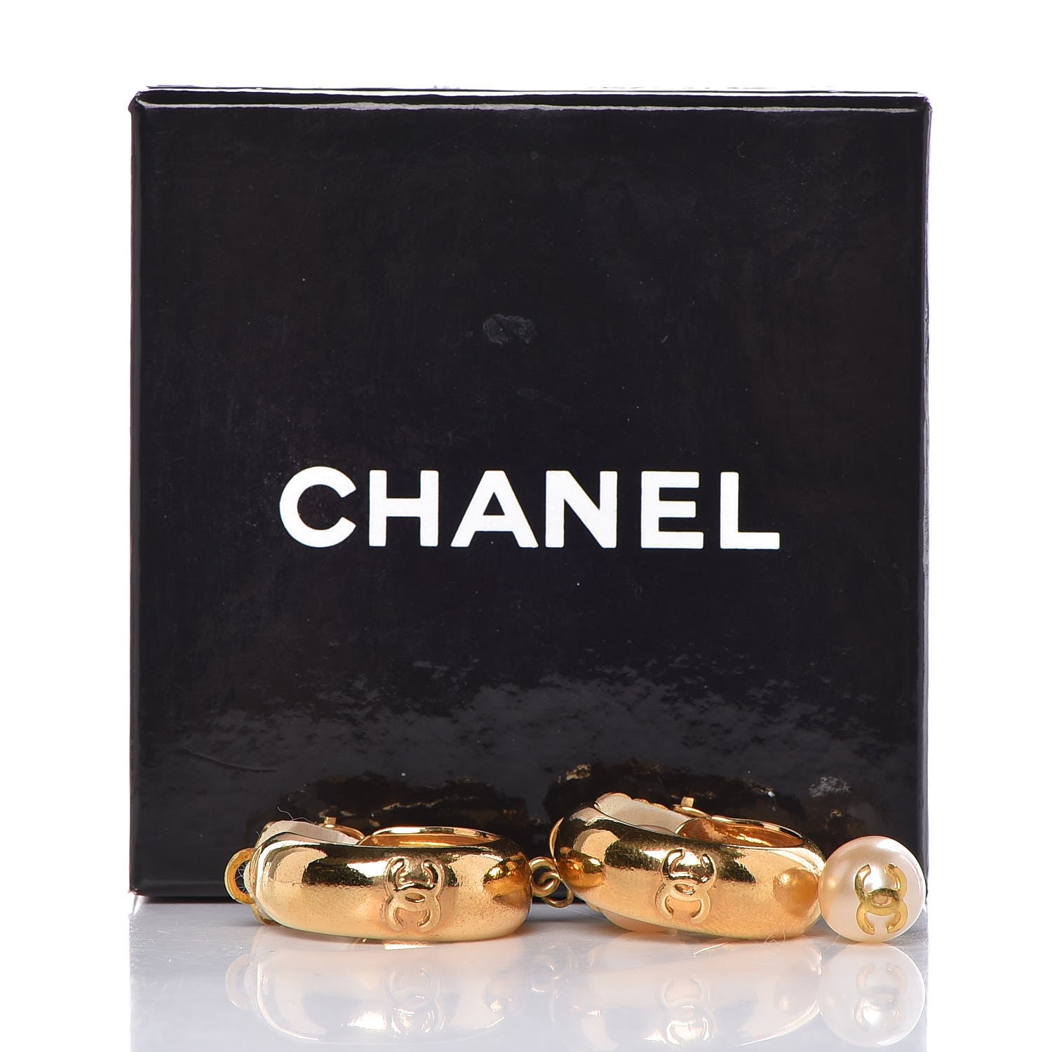 Chanel Pearl CC Drop Hoop Clip On Earrings Gold 4 of 4