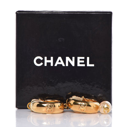 Chanel Pearl CC Drop Hoop Clip On Earrings Gold 4 of 4