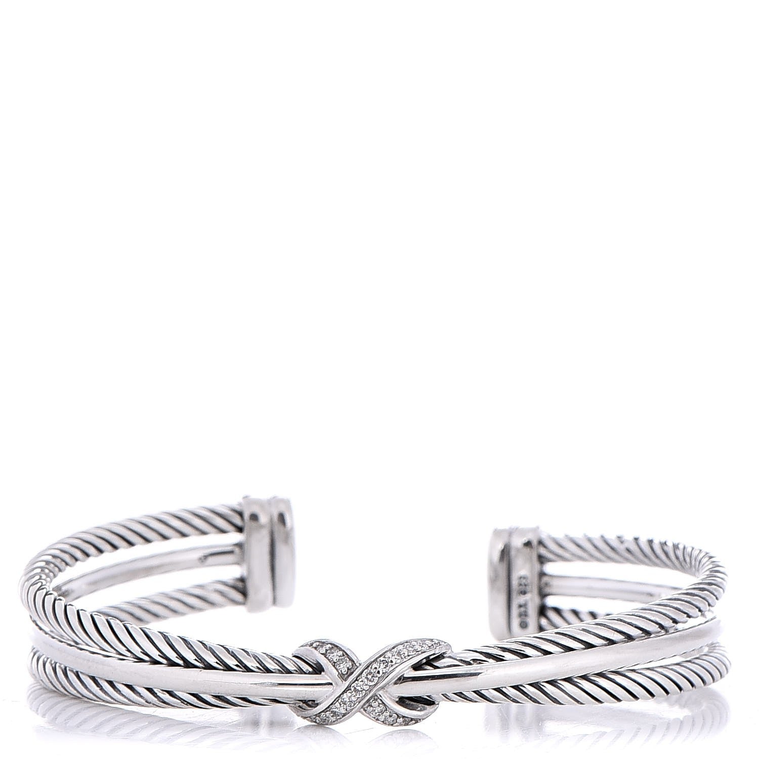 David Yurman Sterling Silver Diamond 7mm X Crossover Cuff 1 of 5