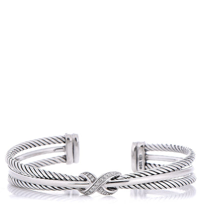 David Yurman Sterling Silver Diamond 7mm X Crossover Cuff 1 of 5