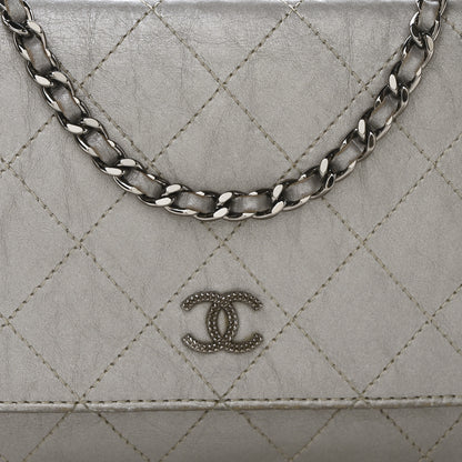 Chanel Metallic Aged Calfskin Quilted Wallet on Chain WOC Silver 9 of 12