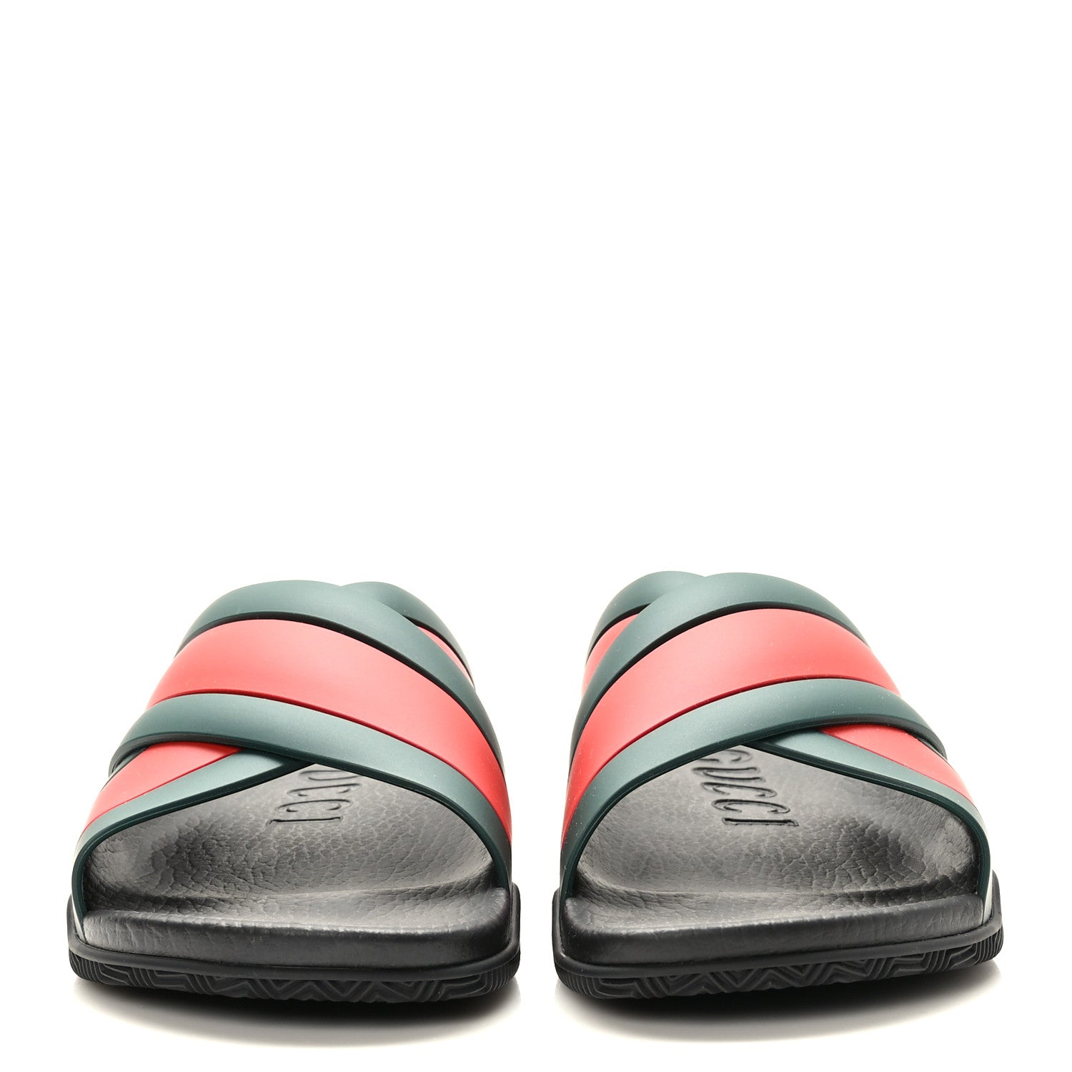 Gucci Rubber Web Womens Criss Cross Slide Sandals 40 Green Red 2 of 8