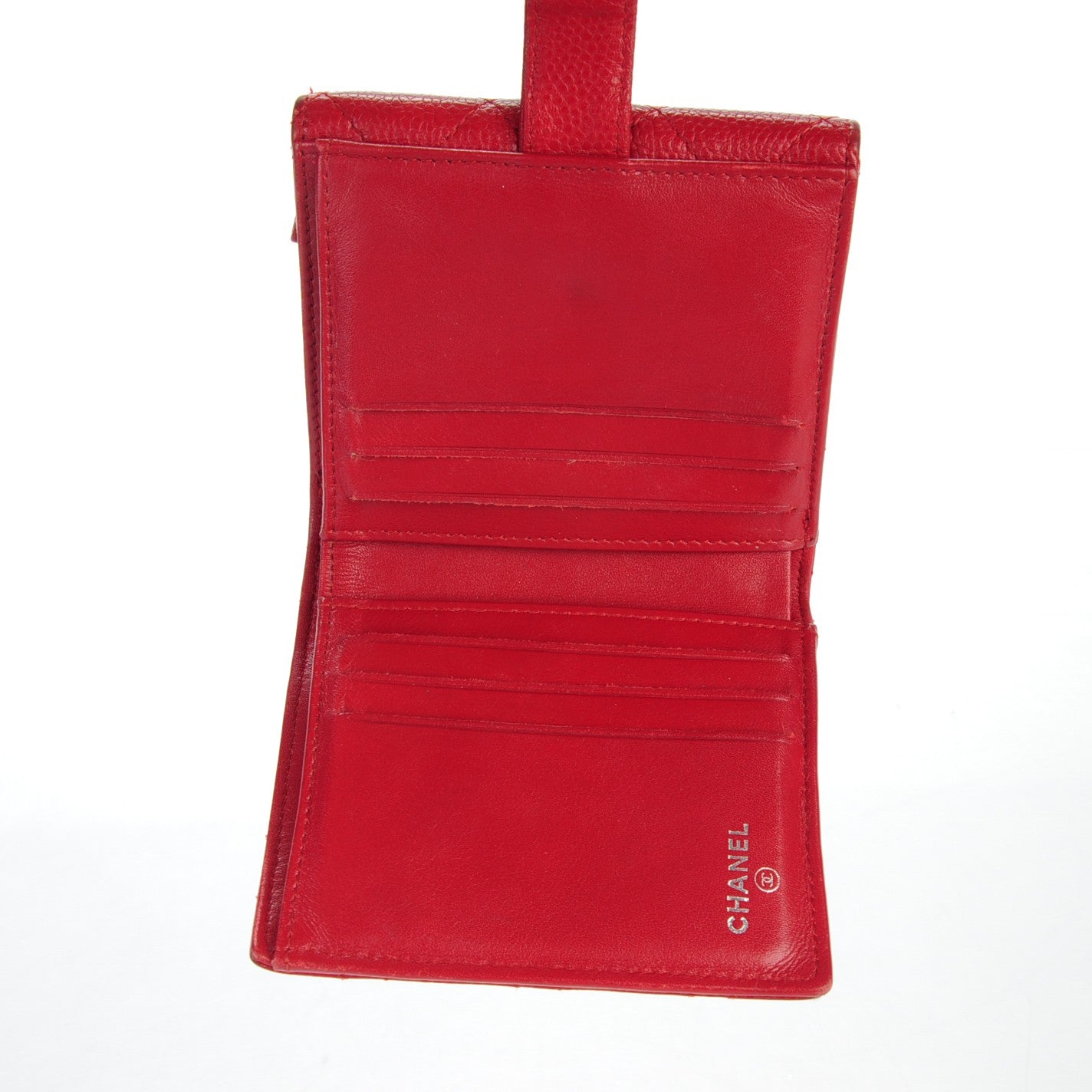 Caviar Quilted Compact French Flap Wallet Red